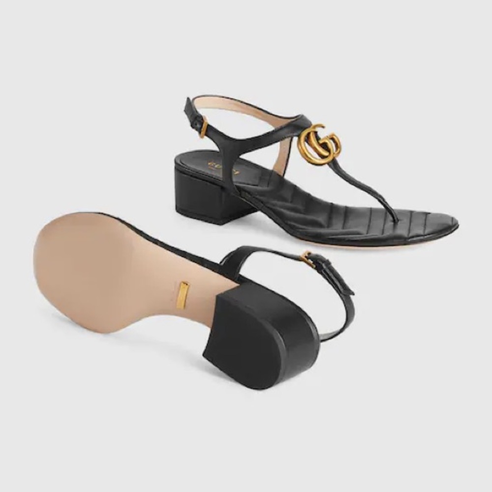 New Gucci GG marmont Double G black leather sandals - Picture 10 of 11